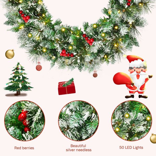 0.6M Snowy Christmas Wreath with 50 LED Lights and 110 PVC tips for Decorations