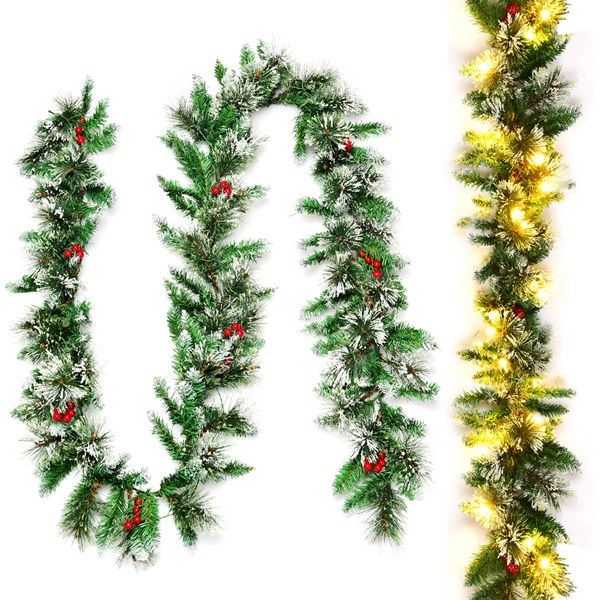 2.7M Artificial Christmas Wreath Rattan with Pine Needles & Red Berries