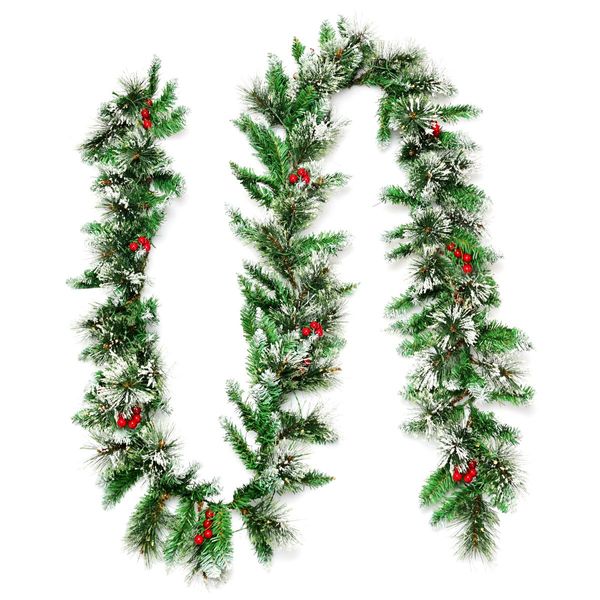 2.7M Artificial Christmas Wreath Rattan with Pine Needles & Red Berries