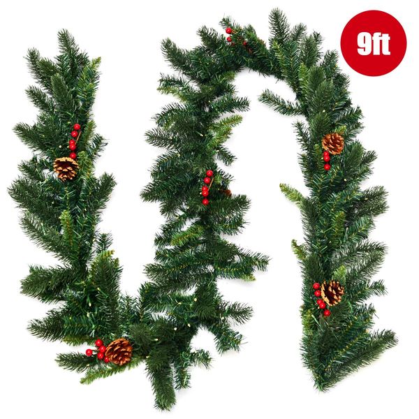 2.7m Pre-lit Christmas Pine Garland with 100 LED Lights