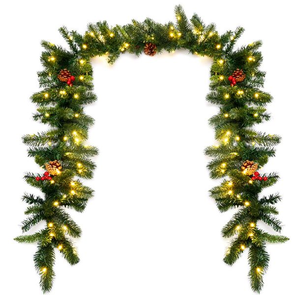 2.7m Pre-lit Christmas Pine Garland with 100 LED Lights