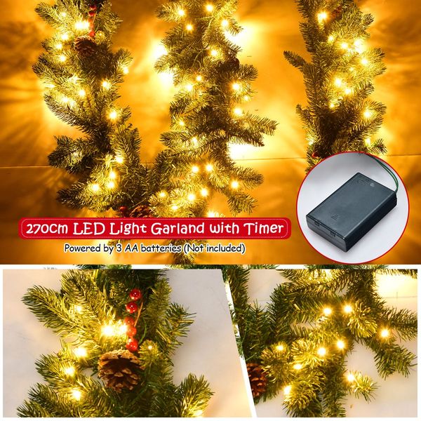 2.7m Pre-lit Christmas Pine Garland with 100 LED Lights