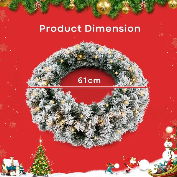 61CM Flocked Christmas Wreath with Timer for Front Door