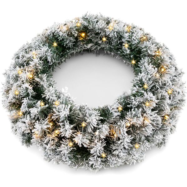 61CM Flocked Christmas Wreath with Timer for Front Door