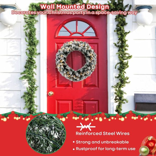 61CM Flocked Christmas Wreath with Timer for Front Door