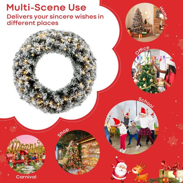 61CM Flocked Christmas Wreath with Timer for Front Door