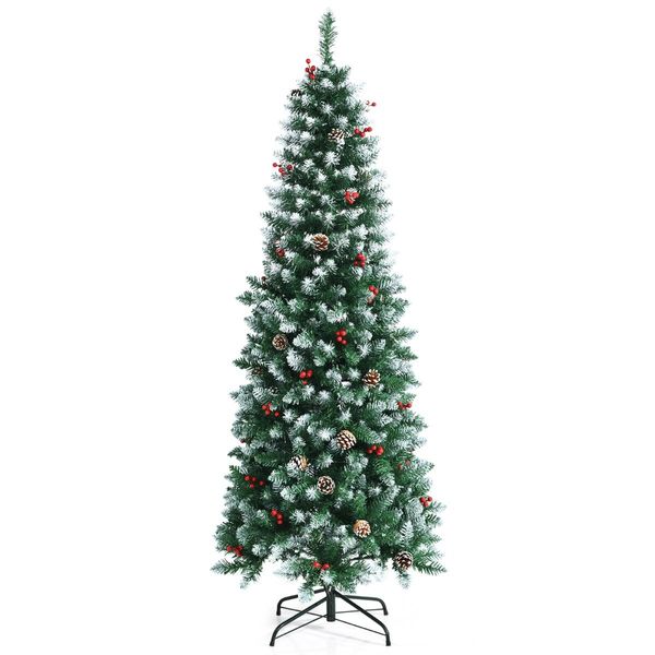 1.5/1.8 M Pre-lit Christmas Tree with Pine Needles & Red Berries