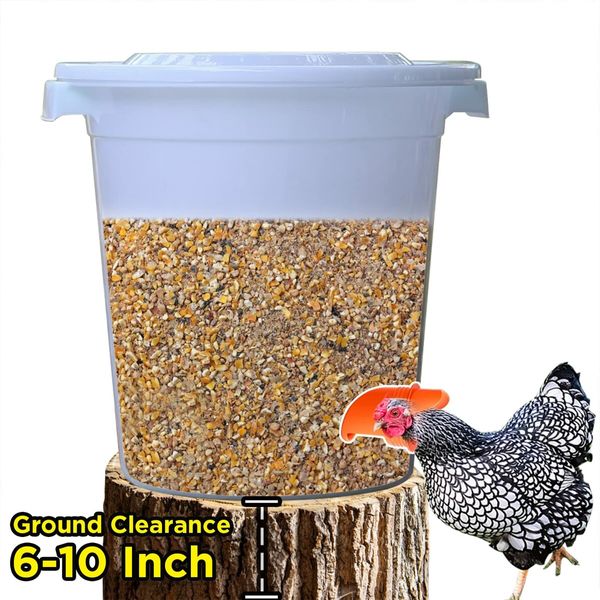 DIY No Waste Chicken Feeders and Waterer Set 6 Ports with 6 Chicken Water Nipples,Rodent Proof Rain Proof Automatic Poultry Duck Feeder Kit