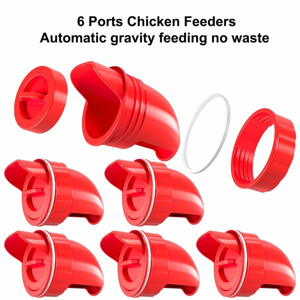 Chicken Feeder No Waste Automatic Poultry Feeder Ports Kit Chicken Feeders and Waterer Set14 Pack(Red)