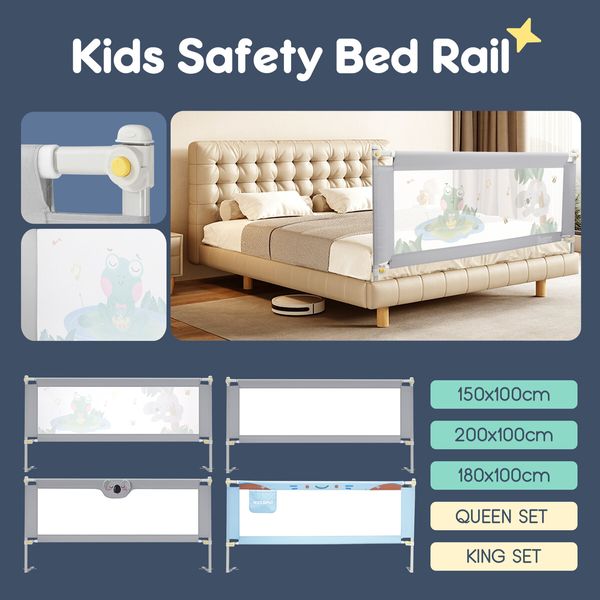 Bed Rail Bedrail Queen Kids Safety Side Guard Barrier Toddler Child Cot Fence Folding Adjustable Baby Protector 200x100cm Breathable Mesh