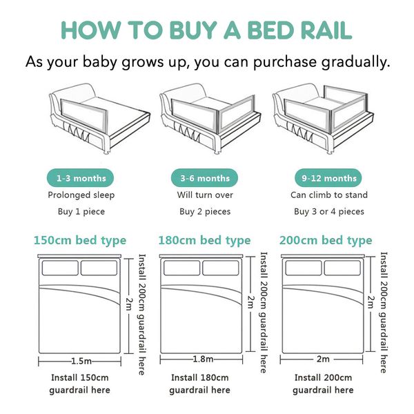 Bed Rail Bedrail Queen Kids Safety Side Guard Barrier Toddler Child Cot Fence Folding Adjustable Baby Protector 200x100cm Breathable Mesh