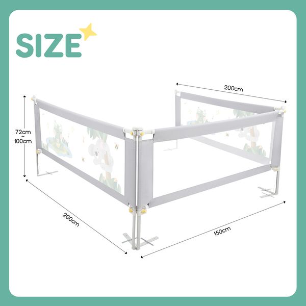 Toddler Bed Rail Kids Safety Guard Side Bedrail Adjustable Child Cot Fence Barrier Folding Queen Size Baby Protector 3Pcs Mesh Fabric Frog Design