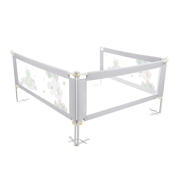 Toddler Bed Rail Kids Safety Guard Side Bedrail Adjustable Child Cot Fence Barrier Folding Queen Size Baby Protector 3Pcs Mesh Fabric Frog Design