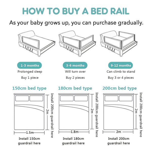 Bed Rail Bedrail Baby Safety Guard Queen Size Kids Child Toddler Cot Security Fence Barrier Adjustable Folding Fall Protection 200x100cm Koala