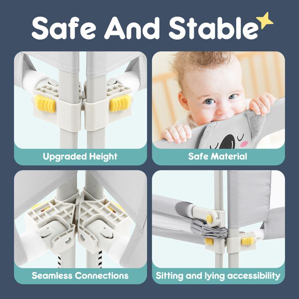 3Pcs Bed Rail Bedrail Adjustable Folding Kids Side Safety Guard Toddler Child Cot Fence Barrier Queen Baby Fall Protection Mesh 100cm Height Koala