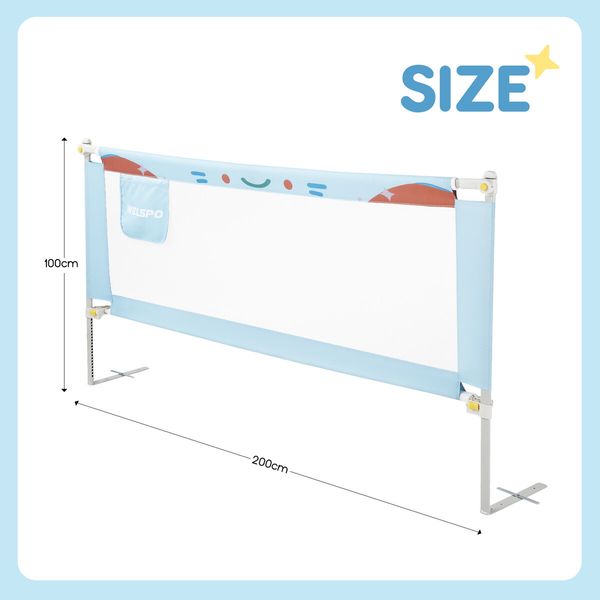 Kids Bed Rail Bedrail Baby Safety Guard Queen Size Adjustable Folding Child Toddler Cot Security Fence Barrier Fall Protection 200x100cm Smurfs