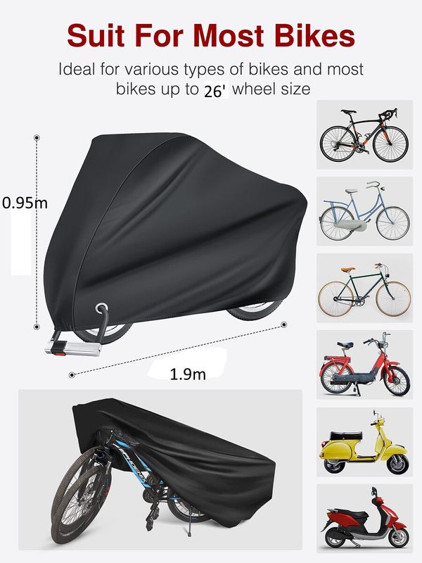 SIZE L Bike Cover Outdoor Waterproof Bicycle Covers Rain Sun UV Dust Wind Proof with Lock Hole for Mountain Road Electric Bike fit for 26' bikes