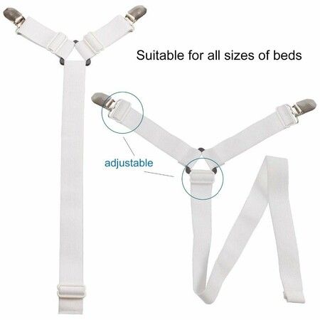 6 Sides Bed Sheet Clips Fasteners Adjustable Elastic Sheet Straps Holder for 1.5-2.5m Size Bed Sheet (White)