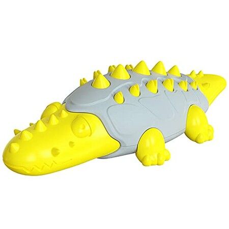 Rocodile Shape Dog Toy Leaking Food Ball Molar Tooth Cleaning Stick Dog Toothbrush Dog Toy   (Yellow)