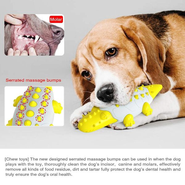 Rocodile Shape Dog Toy Leaking Food Ball Molar Tooth Cleaning Stick Dog Toothbrush Dog Toy   (Yellow)