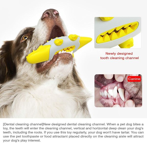 Rocodile Shape Dog Toy Leaking Food Ball Molar Tooth Cleaning Stick Dog Toothbrush Dog Toy   (Yellow)