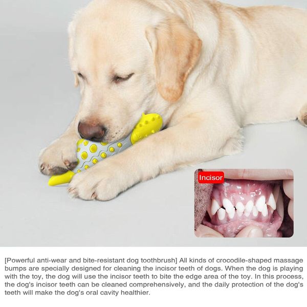 Rocodile Shape Dog Toy Leaking Food Ball Molar Tooth Cleaning Stick Dog Toothbrush Dog Toy   (Yellow)