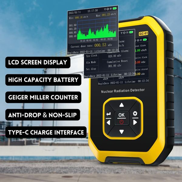 Geiger Counter Nuclear Radiation Detector Radiation Dosimeter with LCD  Beta Gamma X-ray Rechargeable Radiation Monitor Meter, 5 Dosage Units Switched