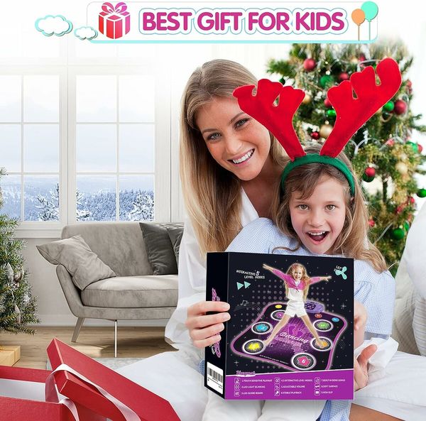 Dance Mat, Electronic Music Dance Pad with LED Lights and Wireless Bluetooth for Girl 4-12 Years Old