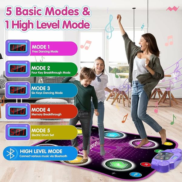 Dance Mat, Electronic Music Dance Pad with LED Lights and Wireless Bluetooth for Girl 4-12 Years Old