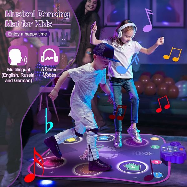 Dance Mat Toys for 3-12 Year Old Kids, Electronic Dance Pad with Light-up 6-Button and Wireless Bluetooth