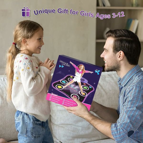 Dance Mat Toys for 3-12 Year Old Kids, Electronic Dance Pad with Light-up 6-Button and Wireless Bluetooth