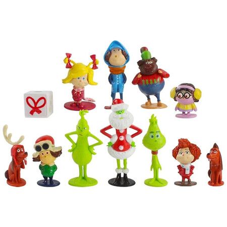 Cartoon Grinch Character Ornaments, Monster Doll Toy, Gifts for Kids Fans 12 Pieces