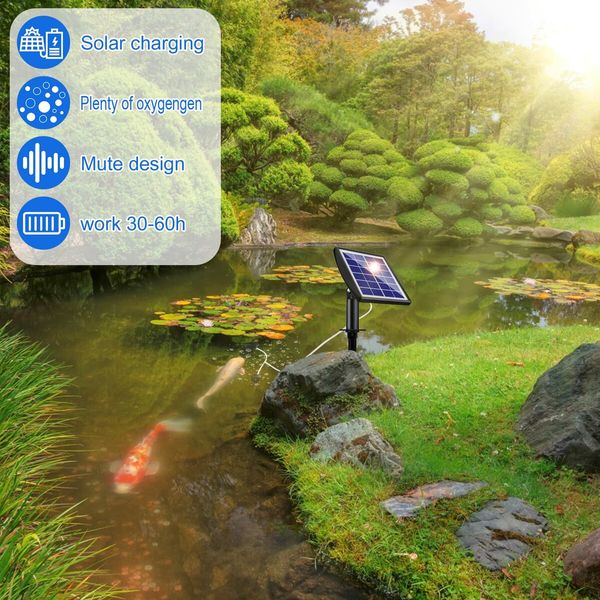 Solar Air Pump-2 Modes Solar Pond Aerator,Aquarium Air Pump Aerator,Pond Air Pump for Outdoor Fish Air Pump,Aquaculture, Hydroponics 2W