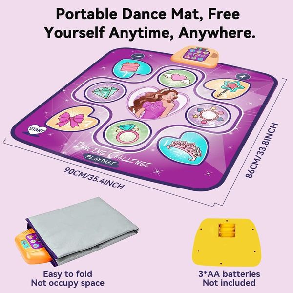 Dance Mat Toys, Musical Dance Play Mat with LED Lights for Girls 3-12 Years Old