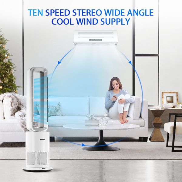 3 In 1 Bladeless Fan Heater Electric Tower Cool Air Hot HEPA Filter Purifier Remote Touch 9H Timer 80 Degree Oscillating LED Office Bedroom Floor Standing