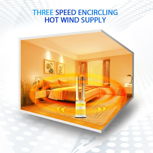 3 In 1 Bladeless Fan Heater Electric Tower Cool Air Hot HEPA Filter Purifier Remote Touch 9H Timer 80 Degree Oscillating LED Office Bedroom Floor Standing