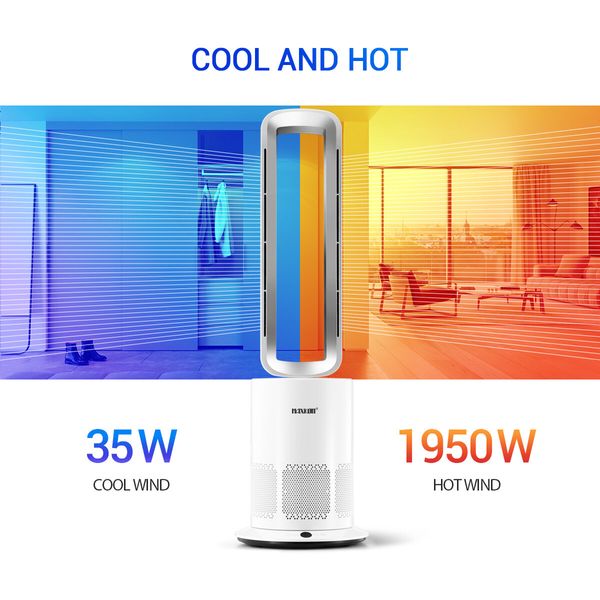 3 In 1 Bladeless Fan Heater Electric Tower Cool Air Hot HEPA Filter Purifier Remote Touch 9H Timer 80 Degree Oscillating LED Office Bedroom Floor Standing