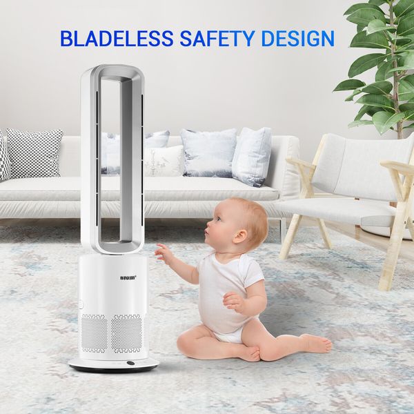 3 In 1 Bladeless Fan Heater Electric Tower Cool Air Hot HEPA Filter Purifier Remote Touch 9H Timer 80 Degree Oscillating LED Office Bedroom Floor Standing