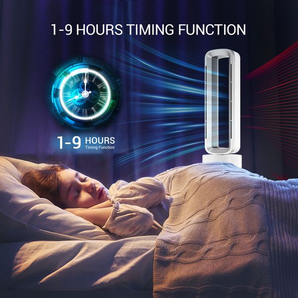 3 In 1 Bladeless Fan Heater Electric Tower Cool Air Hot HEPA Filter Purifier Remote Touch 9H Timer 80 Degree Oscillating LED Office Bedroom Floor Standing