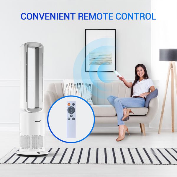 3 In 1 Bladeless Fan Heater Electric Tower Cool Air Hot HEPA Filter Purifier Remote Touch 9H Timer 80 Degree Oscillating LED Office Bedroom Floor Standing