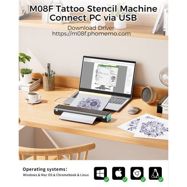 Phomemo M08F Wireless Tattoo Transfer Stencil Printer,Tattoo Transfer Thermal Copier Machine with 10pcs Free Transfer Paper,Tattoo Printer Kit for Tattoo Artists,Compatible with Smartphone & Pc