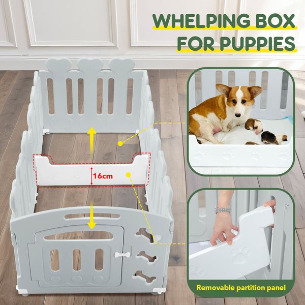 Dog Playpen Crate Pet Pen Cat Enclosure Indoor Outdoor Puppy Exercise Cage Safety Play Fence Gate Whelping Box Kennel Portable 155x78x60cm