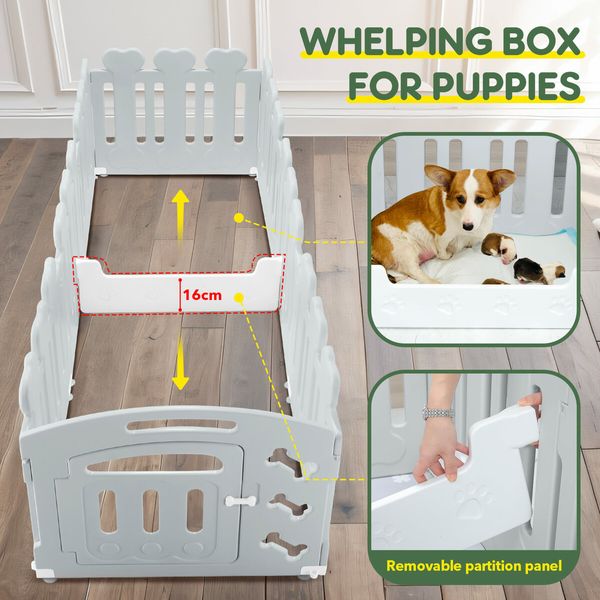 Dog Crate Enclosure Pet Pen Cage Playpen Puppy Kennel Outdoor Indoor Cat Exercise DIY Whelping Box Portable Safety Gate Play Fence 8 Panels