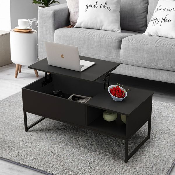 Lift Top Coffee Table Tea Black Dining Living Room Sofa Side Up Modern Furniture with Storage Center Rising Desk Large Rectangle Wood