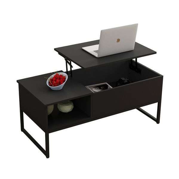 Lift Top Coffee Table Tea Black Dining Living Room Sofa Side Up Modern Furniture with Storage Center Rising Desk Large Rectangle Wood