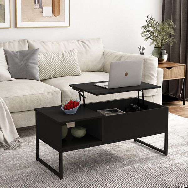 Lift Top Coffee Table Tea Black Dining Living Room Sofa Side Up Modern Furniture with Storage Center Rising Desk Large Rectangle Wood