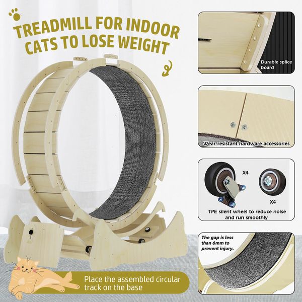 Wood Cat Wheel Exercise Treadmill Dog Running Exerciser Gym Puppy Walking Indoor Kitty Spinning Workout Training Equipment