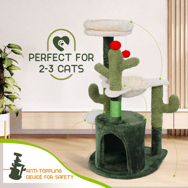 90cm Cat Tower Tree Scratching Post Bed House Sisal Scratcher Furniture Stand Cave Condo Climbing Gym Play Hammock Perch Ball