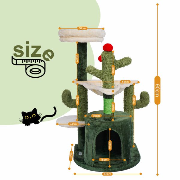 90cm Cat Tower Tree Scratching Post Bed House Sisal Scratcher Furniture Stand Cave Condo Climbing Gym Play Hammock Perch Ball