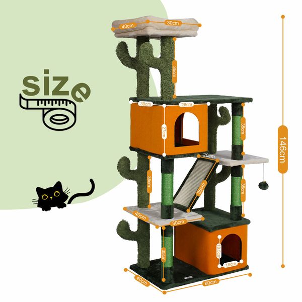 146cm Cat Tree Tower Bed Scratching Post House Sisal Scratcher Furniture Cave Stand Condos Climbing Play Gym Perch Ramp